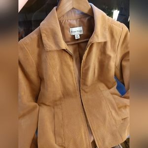 Studio Works Petite Tan Eyelet Faux Suede Zip Up Jacket